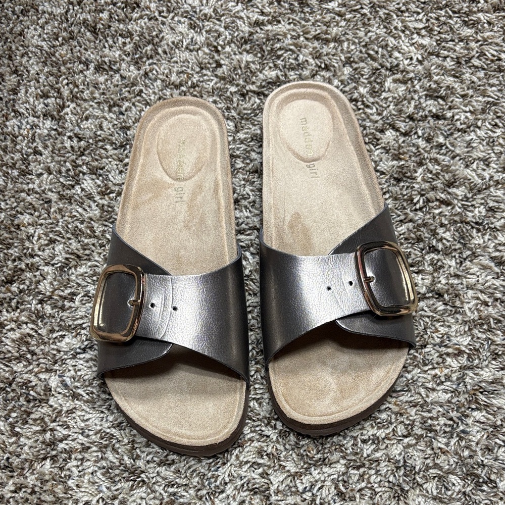 Madden girl Metallic Slide Sandals with Buckle